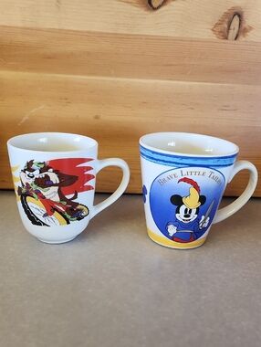2 Pcs. Cartoon Character Ceramic Coffee/Tea Mugs - Colorful Red, Blue, Yellow.